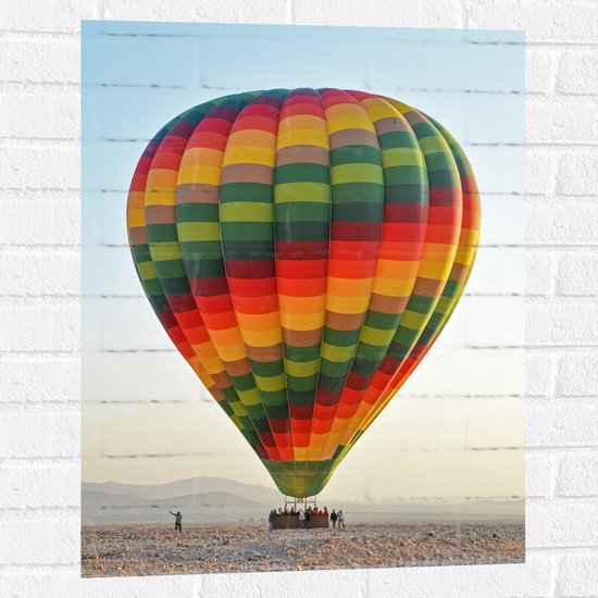WallClassics - Muursticker - Meerkleurige Luchtballon Geland op Woestijn - 60x80 cm Foto op Muursticker