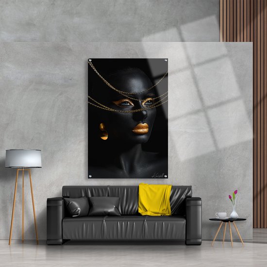 Luxe Plexiglas Schilderij Golden Chains | 150x100 | Woonkamer | Slaapkamer | Kantoor | Muziek | Design | Art | Modern | ** 5MM DIK**