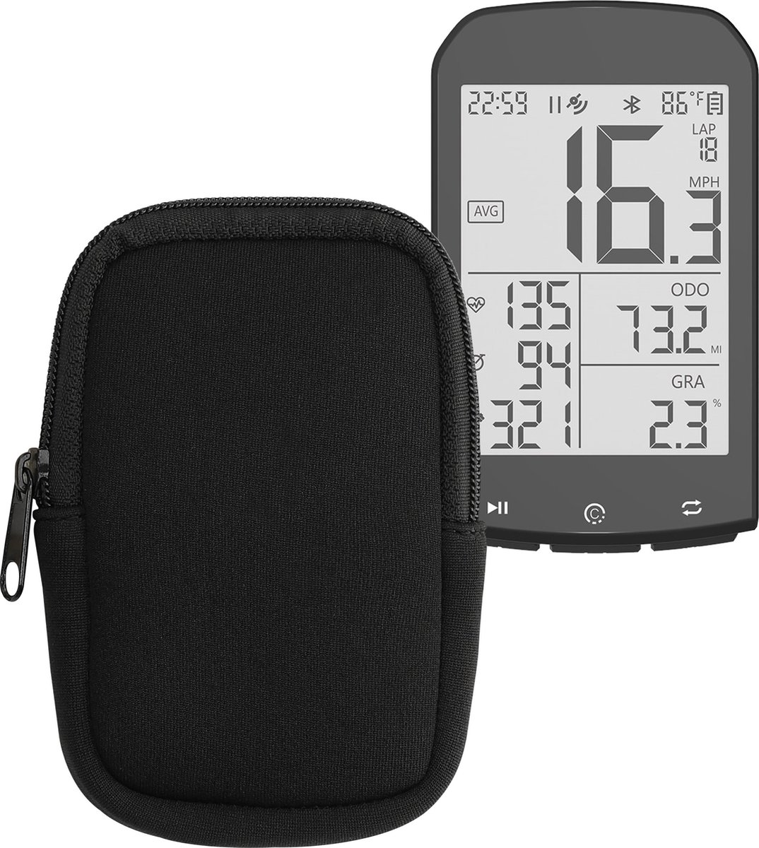 kwmobile Tas compatibel met CYCPLUS M1 - Hoes voor Fiets GPS - Van neopreen - Hoesje voor fietsnavigatie in zwart.