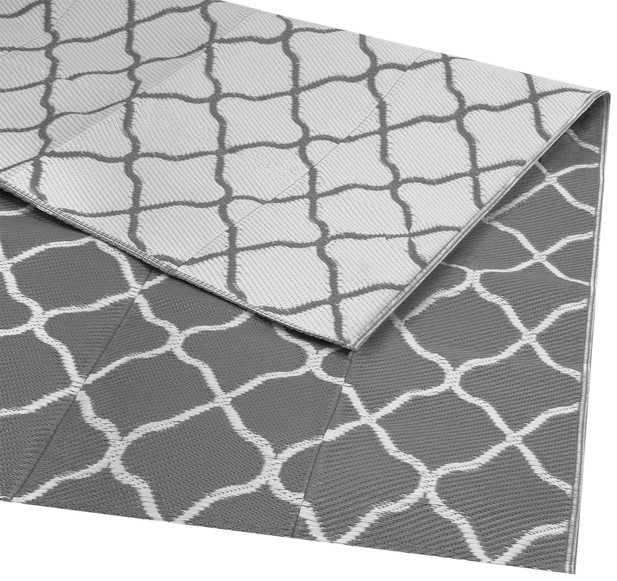 LifeGoods Buitenkleed - 120x180CM - Vloerkleed - Tuintapijt - Omkeerbaar - Incl. Draagtas - Met Patroon - Grijs/Wit