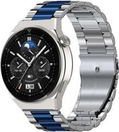 Strap-it Stalen schakel bandje - geschikt voor Huawei Watch GT / GT 2 / GT 3 / GT 3 Pro 46mm / GT 4 46mm / GT 2 Pro / GT Runner / Watch 3 - Pro / Watch 4 (Pro) / Watch Ultimate - zilver/blauw