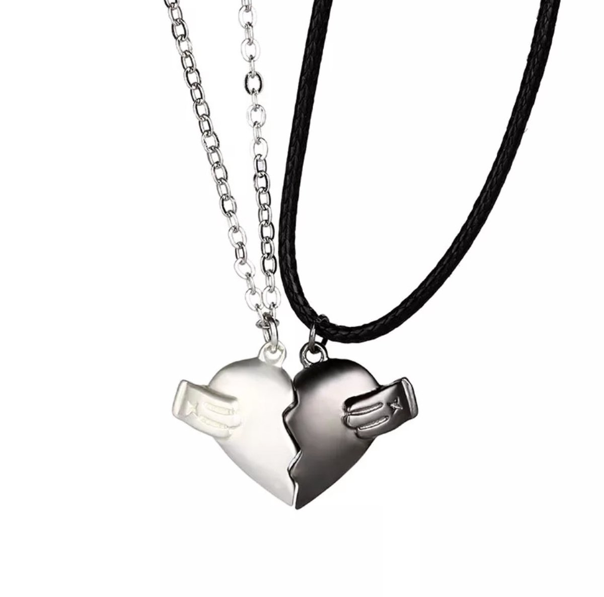 Magnetische Hartjes Ketting – Zilver & Zwart – Koppel & Vriendschap – EmmyRovi