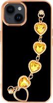 Multimedia & Accessoires Trendy Design Fashion Shiny Chain Heart TPU Case Back Cover Hoesje geschikt voor Apple iPhone 14 - Telefoonhoesje met Bescherming - Beschermhoes - Backcover Hoesje - Bling Bling Design - Fashion – Zwart - Goud
