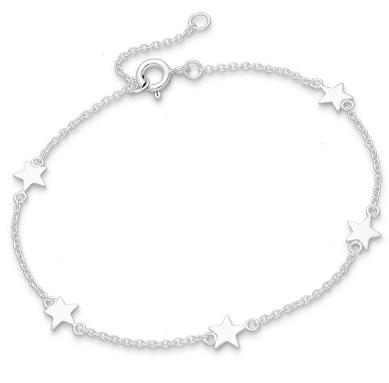 Joy|S - Zilveren ster armband - sterren - jasseron schakel - karabijn sluiting - 18.75 cm + 1.25 cm extension