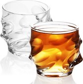 Intirilife 2x whiskyglas in CRYSTAL CLEAR 'SCULPTURED' - ouderwets whisky kristallen glas loodvrij in sculptuur ontwerp vaatwasserbestendig perfect voor scotch, bourbon, whisky en nog veel meer.