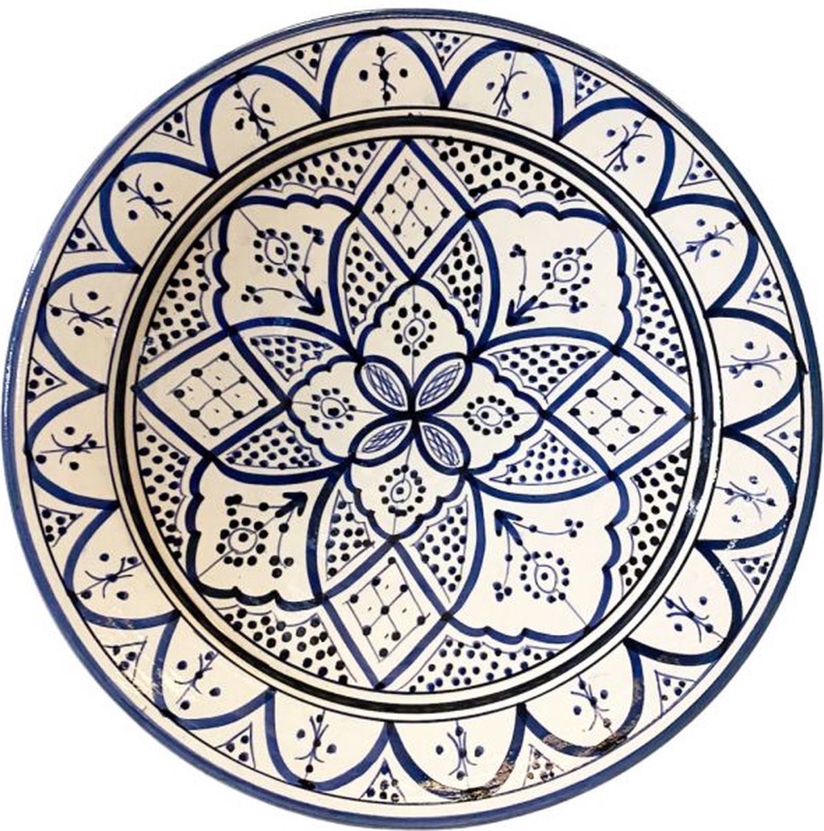 Handgemaakte Marokkaanse Schaal | Ø35 | Blauw | Wit |