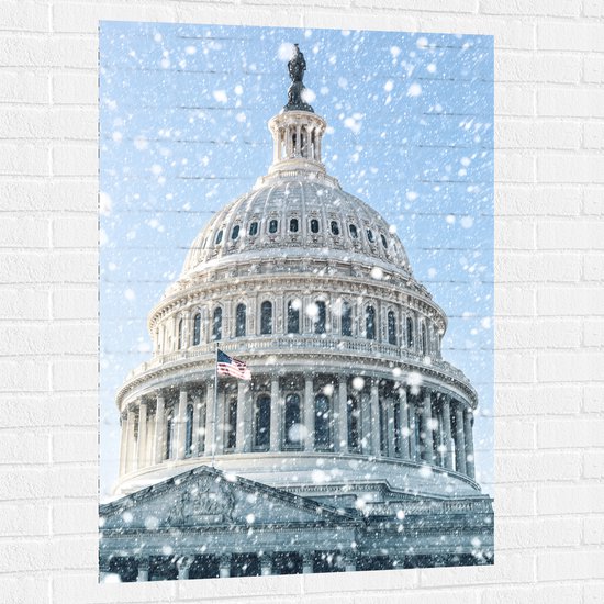 Muursticker - Het Capitool van Amerika tijdens de Winter - 80x120 cm Foto op Muursticker