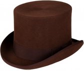 KIMU Luxe Hoge Hoed Bruin - Hoog Model - Maat 57 - 100% Wol - Heren Man - Wolvilt Tophat Detective Cowboy Peaky Blinders Festival
