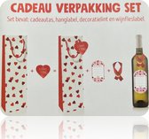 Wijntas | Valentijn - Cadeauverpakking set - Wijn Cadeautas - Luxe papieren Cadeautas - Valentijn/Jubileum/Hartjes - Inclusief: hanglabel en wijnfleslabel.
