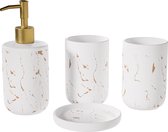 Selotus® badkamer set van 4 – badkamer accessoires – zeepdispenser – dispenser - tandenborstelhouder – zeepbakje – zeephouder – vrijstaand – planchet - zeeppompje - – wit goud