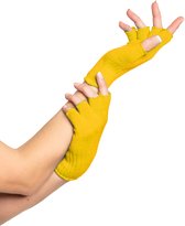 Partychimp Vingerloze Handschoenen voor bij Carnavalskleding Dames Carnaval Accessoires Verkleedkleren Volwassenen - Geel - Katoen/Polyamide/Elastaan - One-Size