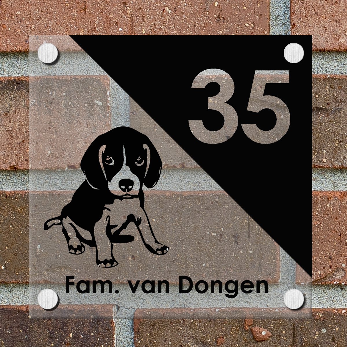 Naambordje voordeur Huis - Bord - Naam en Huisnummer - 15 x 15 cm - Plexiglas - Hond