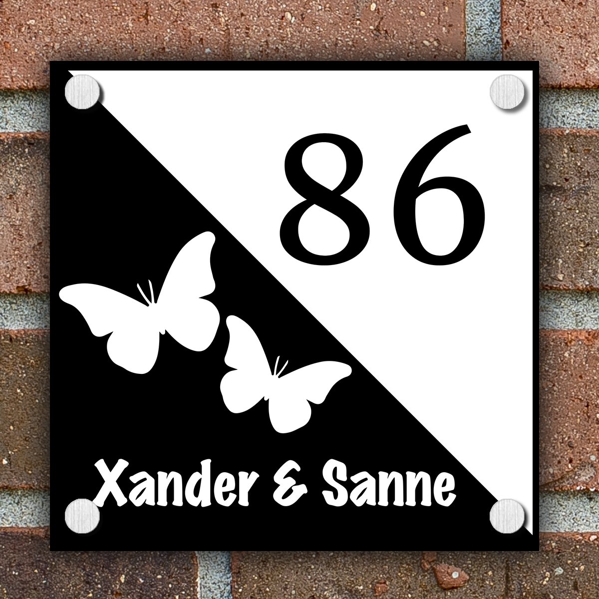 Naambordje voordeur Huis - Bord - Naam en Huisnummer - 15 x 15 cm - Dibond - Vlinders