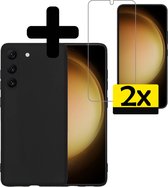 Hoesje Geschikt voor Samsung S23 Hoesje Siliconen Case Met 2x Screenprotector - Hoes Geschikt voor Samsung Galaxy S23 Hoes Siliconen - Zwart