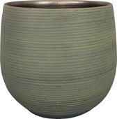 Steege Plantenpot/bloempot - keramiek - donkergroen stripes relief - D36/H32 cm