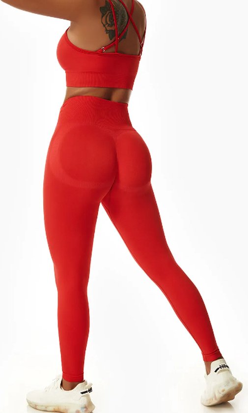 Sportchic - Sportlegging dames - High waist - Elastische band - Squatproof - Anti-zweet – Sportkleding dames – Booty Scrunch – Rood - S