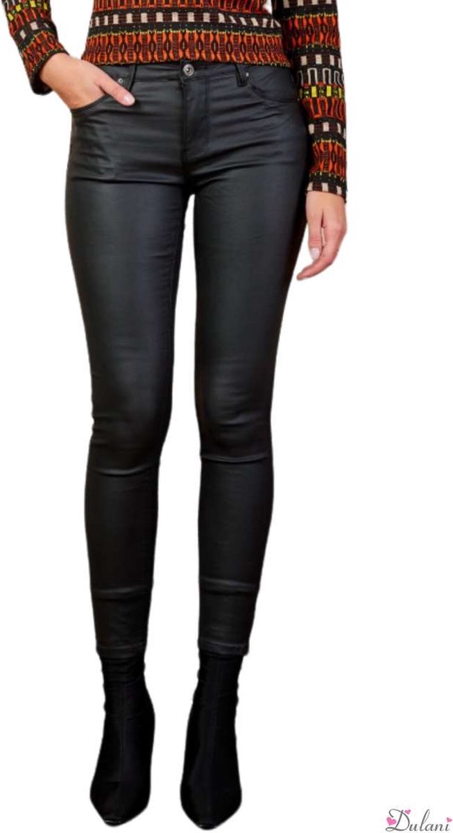 Toxik3 Dames Lederlook Broek, Coated Skinny Push-Up Broek, Normale Taille, Fleecevoering, Stretch, Slim Fit Pasvorm XL