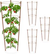 Relaxdays plantensteun - set van 4 - klimhulp - 45 cm - rankhulp tomaten - 3 ringen -bruin