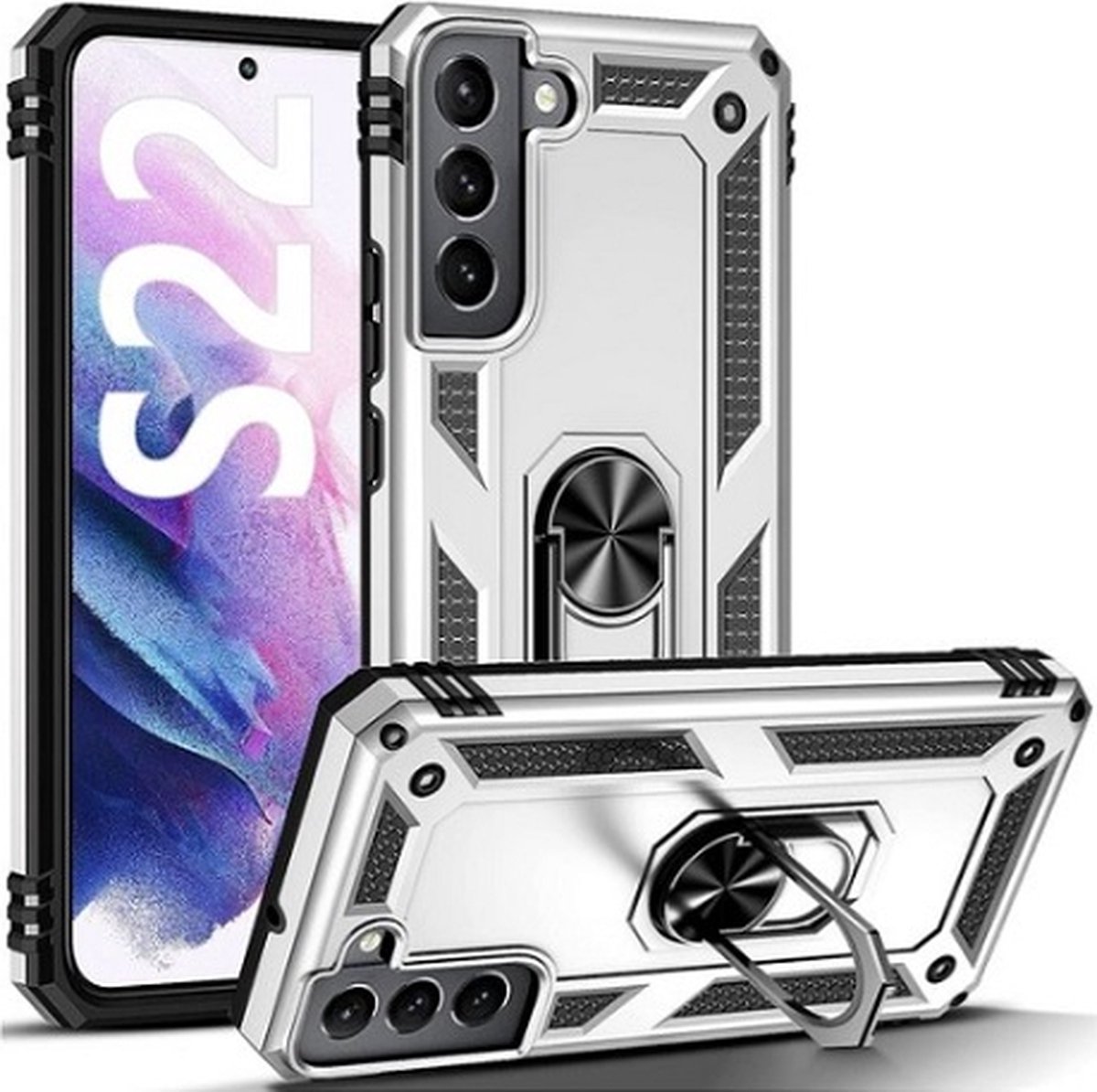 Samsung S22 Hybrid Armor Anti Shock Hoesje Zilver