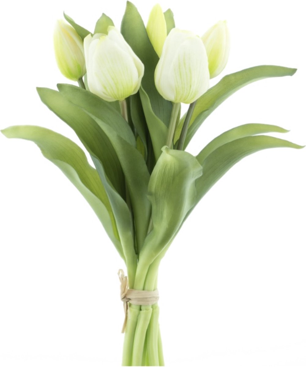 KNUS Lifestyle Tulp - Real touch tulpen - 31 cm - Boeket - Kunstbloemen - Kunst bloem cadeau moederdag Cream
