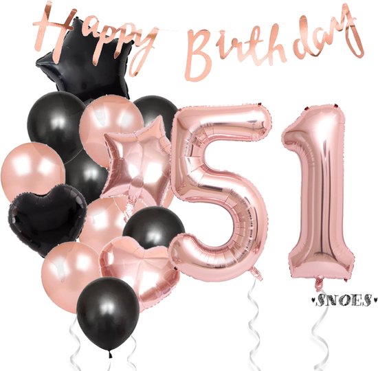 Snoes Ballonnen 51 Jaar Feestpakket – Versiering – Verjaardag Set Liva Rose Cijferballon 51 Jaar - Heliumballon