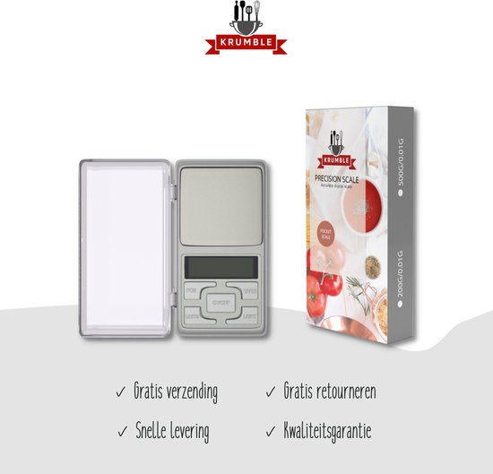 Krumble Precisie Weegschaal - Digitale Keukenweegschaal - 0.01 tot 500 gram - Krumble