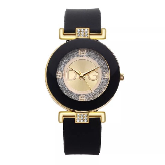 Dames Horloge 41mm - Zwart en Goudkleurig - Velvet look dames horloge - Voor haar - Moederdag - Kado