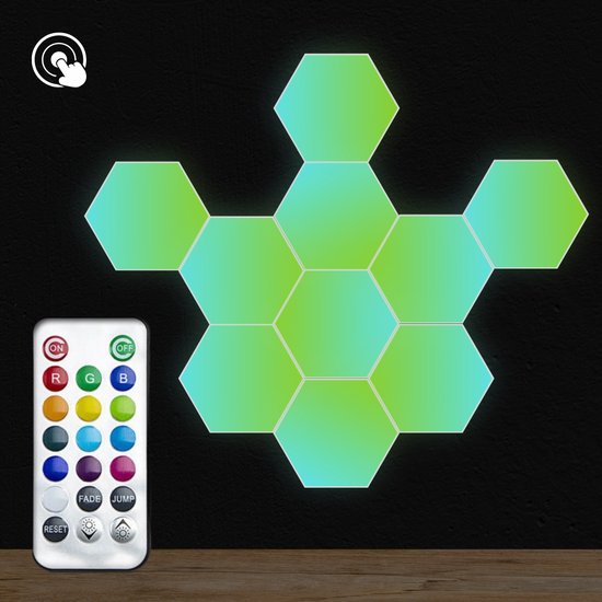 HappyLEDS® Hexagon LED Lights Touch - Wandlamp Binnen – RGB Lamp - Gaming Accesoires – Hexagon LED Panelen - 10 Stuks