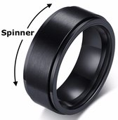 Fidget Ring Zwart - Anxiety Ring - Fidget Toy Om Je Vinger! - Staal - Ringen Heren Dames - Cadeau voor Man - Mannen Cadeautjes