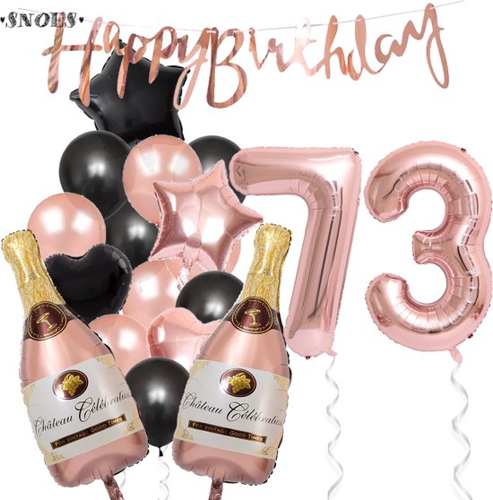 73 Jaar Verjaardag Cijferballon 73 - Feestpakket Snoes Ballonnen Pop The Bottles - Rose Zwart Versiering