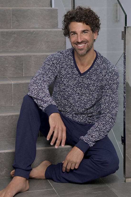 Essentials Katoenen modale pyjamaset voor heren, donkerblauw, 3X