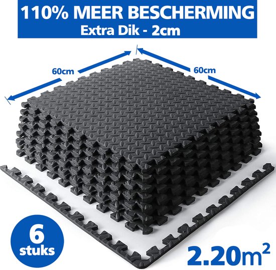 VirtuFit Fitness Puzzelmat - Vloermat - 4 Stuks - 120 x 120 cm - Zwart