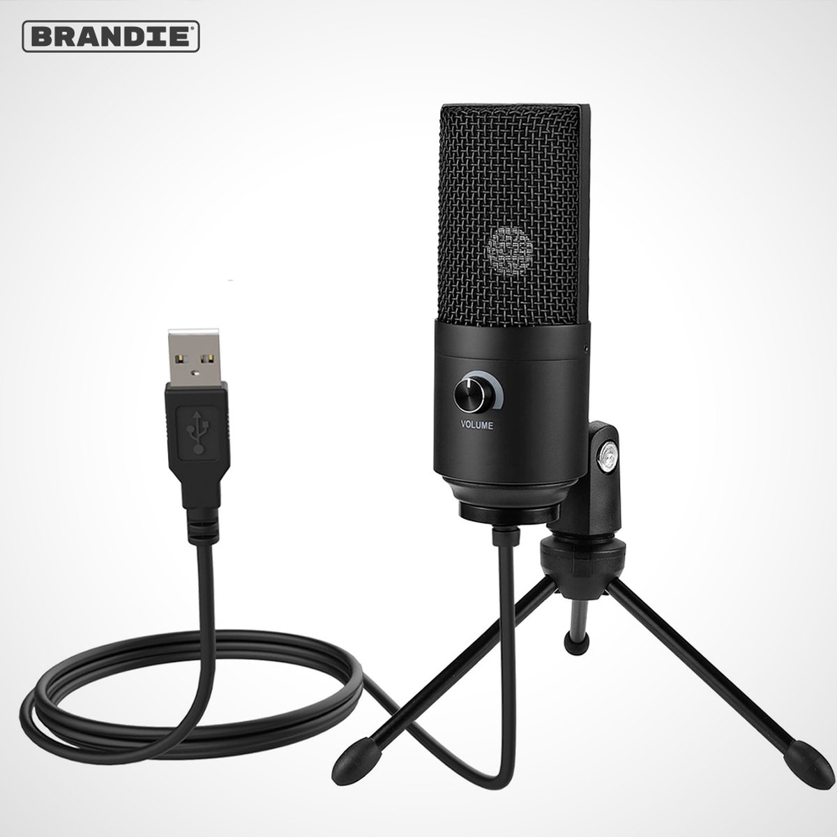 Brandie® - Microfoon - Metalen condensator Opnamemicrofoon - Schone en Heldere Geluidskwaliteit - Home-Recording - USB-aangedreven Ontwerp - Geschikt voor Laptop MAC of Windows - Gemakkelijk te Gebruiken - Zwart