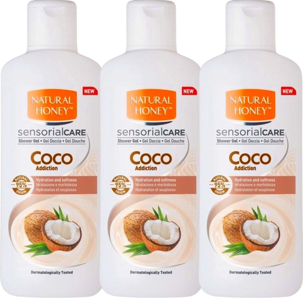 Natural Honey Sensorial Care Douchegel Coco Addiction - 3 x 650 ml - Douchegel Voordeelverpakking - Shower gel