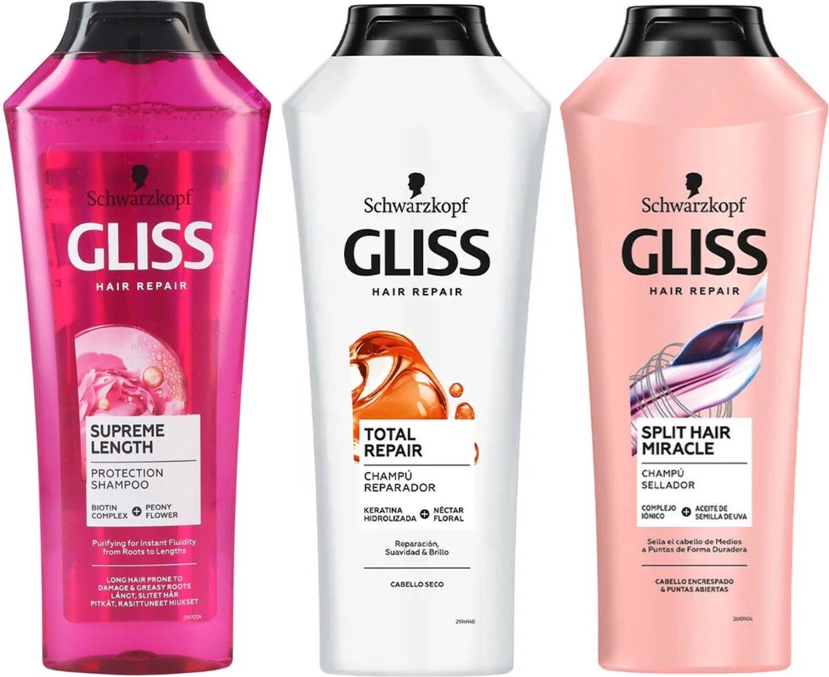 Schwarzkopf Gliss Hair Repair Shampoo Voordeelverpakking - 3 x 370 ml - Haarverzorging - Shampoo Set