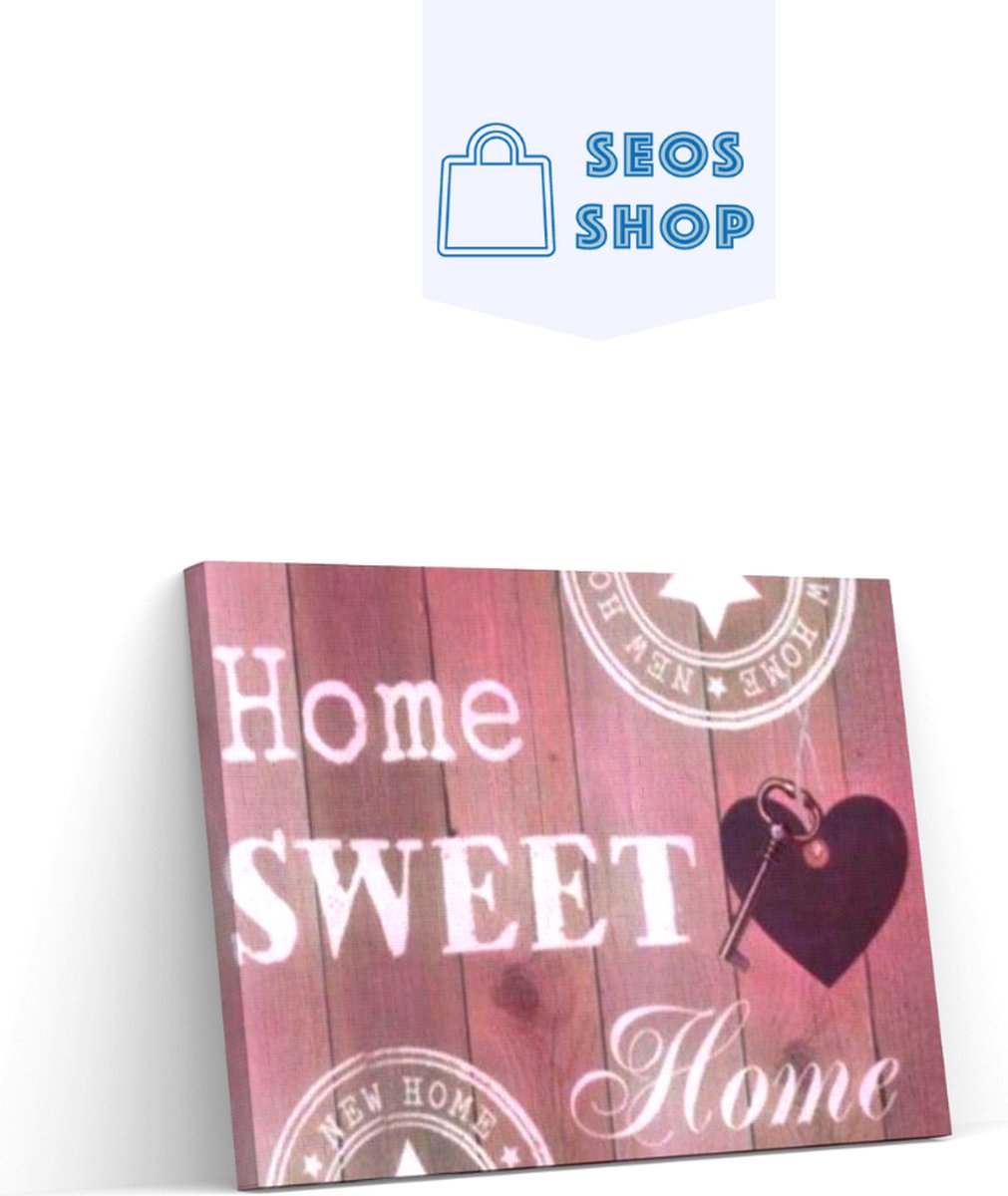 SEOS Shop ® Diamond Painting Pakket Home Sweet Home Roze - FULL - Diamond Paintings - 30x25 cm - Vierkant