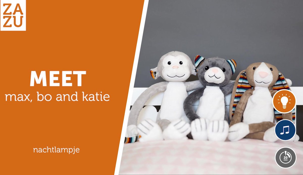 ZAZU Bo The Bunny Nachtlampje - Drop Off to Sleep met slaapliedjes, loungemuziek of natuurgeluid | rustgevende melodieën | twee volume-instellingen | automatisch uitschakelen | wasbaar