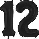 Folat Folie ballonnen - 12 jaar cijfer - zwart - 86 cm - leeftijd feestartikelen