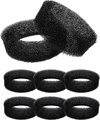 Twee zwarte schuimfilters en zes kleinere zwarte schuimfilters.