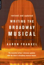 Boek 'Writing the Broadway Musical' van Aaron Frankel, met oranje gordijnen op de achtergrond.