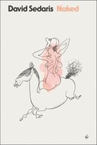 Boekomslag voor 'Naked' van David Sedaris met een illustratie van een vrouw op een paard, in zachte roze en zwarte lijnen.