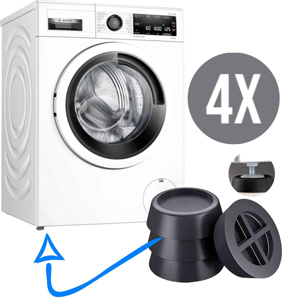 Anti tril - Trillingdempers wasmachine - Set van 4 stuks - Anti slip - Wasmachine demper- Wasmachine geluid demper - Voetjes - Wasmachine - Vibratie demper