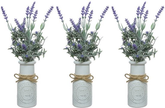 8x stuks paarse Lavandula/lavendel kunstplant 32 cm in witte pot - Kunstplanten/nepplanten