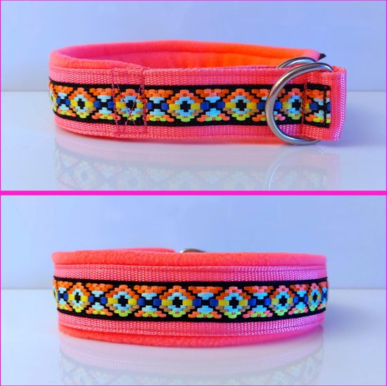 Sliphalsband neon roze Ibiza halfcheck halsband