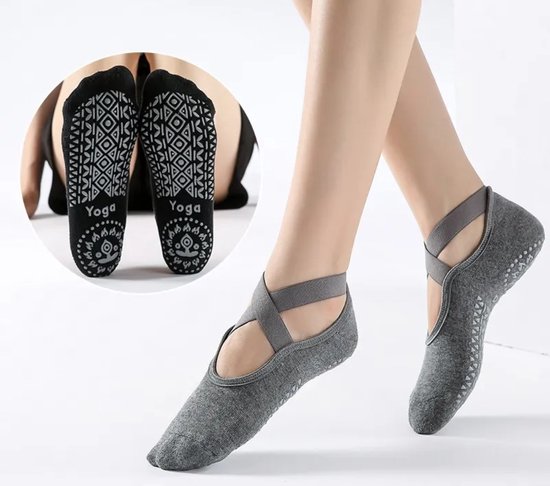 Yoga - Yoga Sokken - Pilates - Piloxing - Sportsokken - One Size - Maat 36 tm 40 - Sportles - Grip - Anti Slip - Zwart - Bescherming - Bandage - Cadeau van Merkloos — afbeelding 2