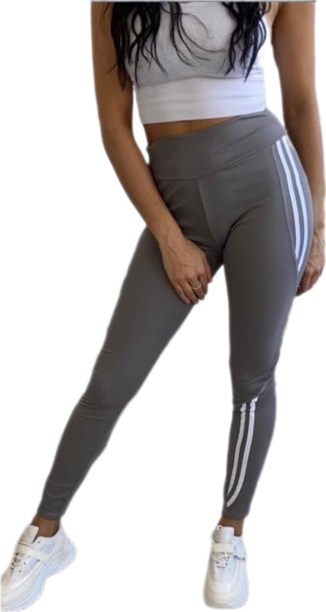 Sportlegging - Dames - Highwaist - Maat S/M - Yoga legging - Grijs - doorzichtig stukje benen.
