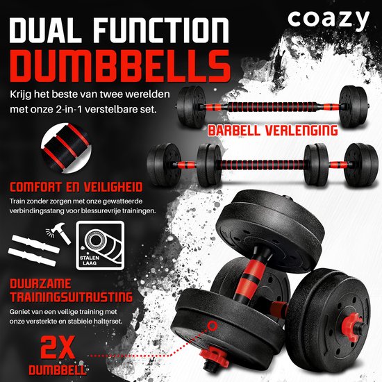 Coazy Dumbell and Barbell Set Réglable - Haltères - Poids Fitness - Barre  de