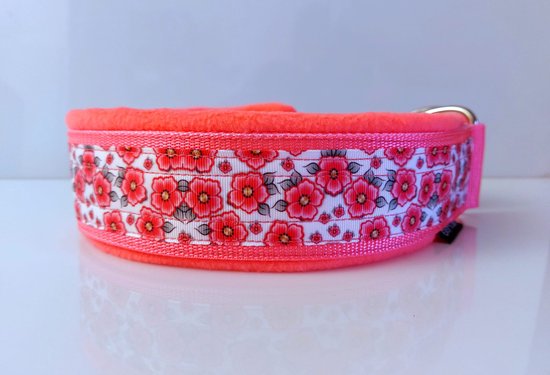 sliphalsband-neon-roze-bloemetjes-halfcheck-halsband-bol