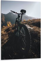 WallClassics - Dibond - Geparkeerde Mountainbikefiets in Berglandschap - 80x120 cm Foto op Aluminium (Met Ophangsysteem)