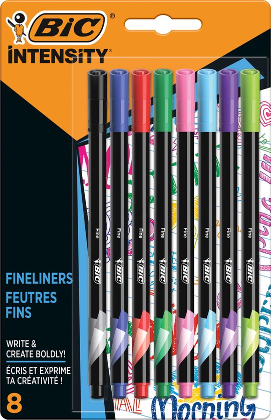 BIC Intensity Fineliners voor kinderen en volwassenen - Diverse Kleuren - 8 stuks - met Dunne Punt 0,8 mm - Fijnschrijvers